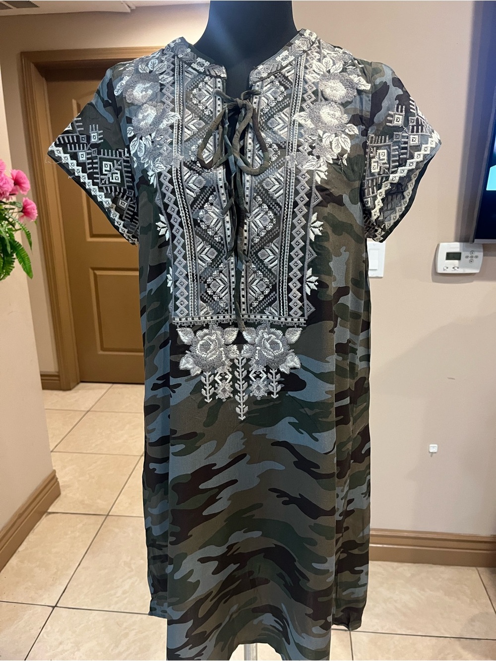 Savanna Jane Camo Mini Dress with White Embroidery
